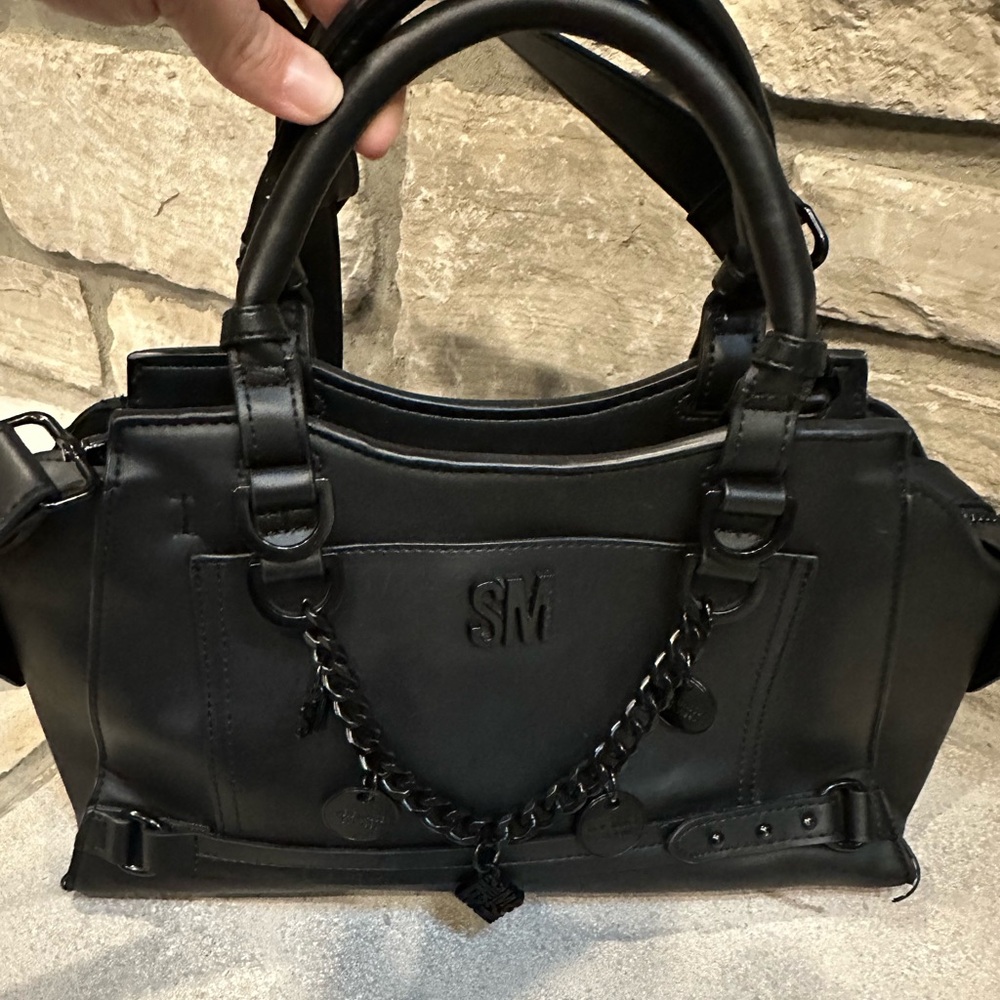 Steve Madden Black Satchel with Chain Accent
